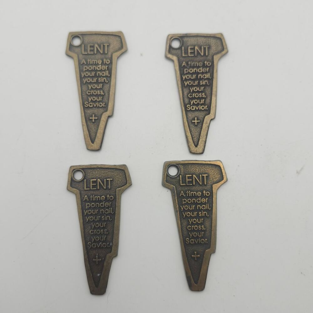 Lot of 4 Lent Religious Charm‎ Medals Colossians 2 Nail Cross Savior 2x1
